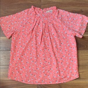 Pink Floral Blouse Women Top White Ruffles Elegant Summer Large